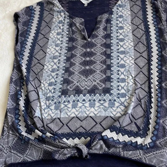 Lucky Brand tie waist sleeveless top blue / grey print sz large - Picture 6 of 12